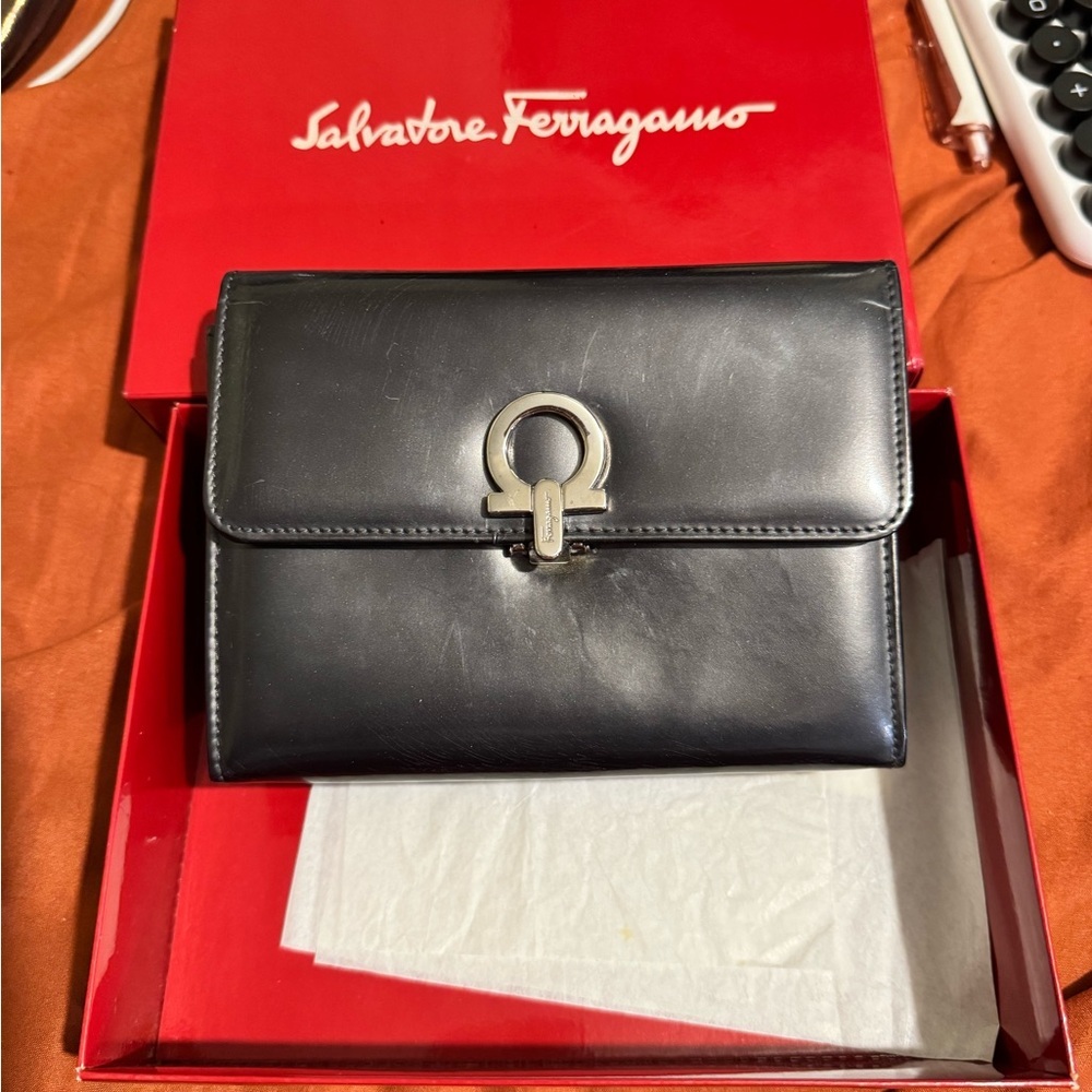 Salvatore Ferragamo Black Leather Clutch